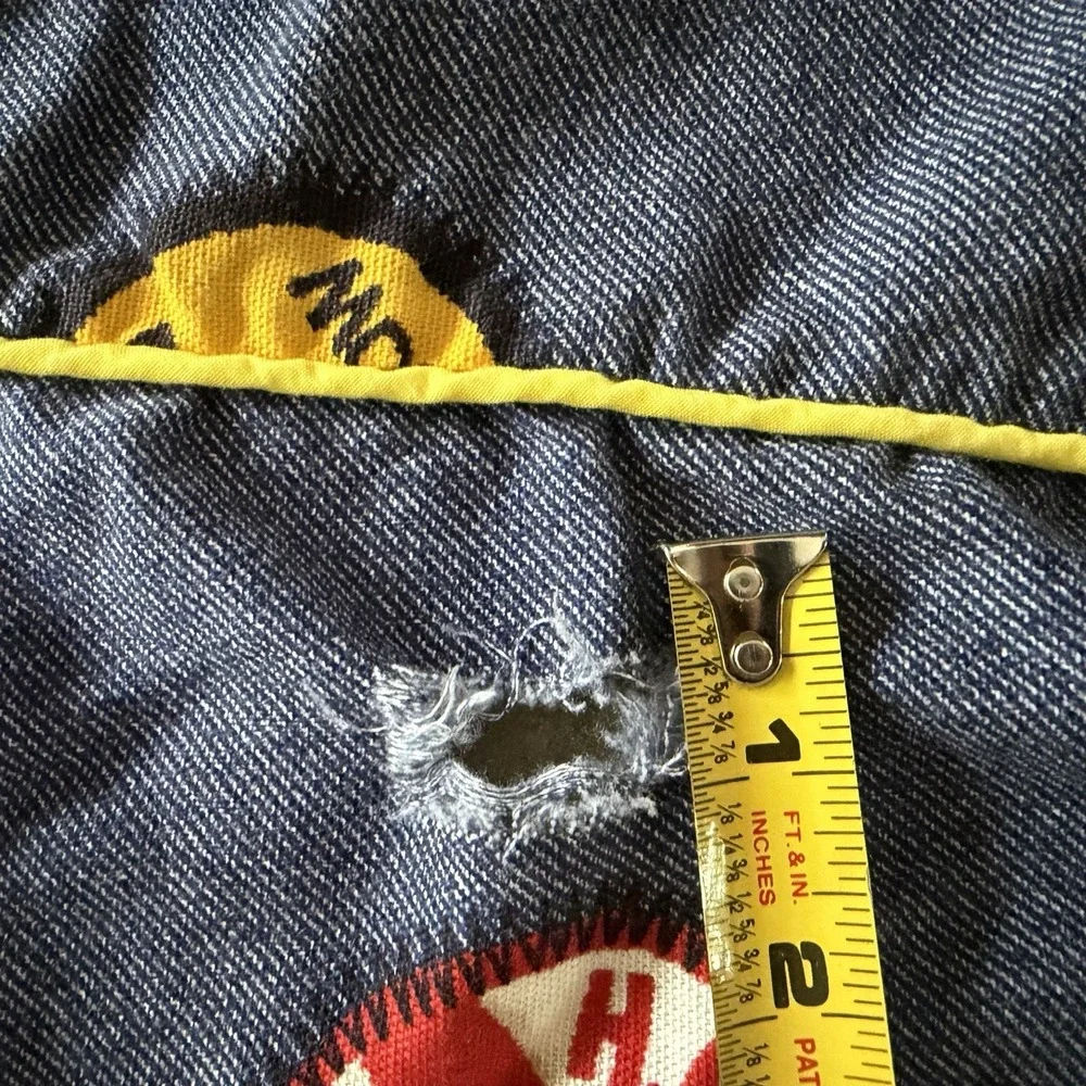Vtg 1960's Patch Logo Denim‎ Look Twin Bedspread STP Roadrunner Red Baron Smiley
